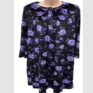 Aria Collection Long Sleeve Nightgown Womens Velour Purple Floral SMALL EUC SOFT